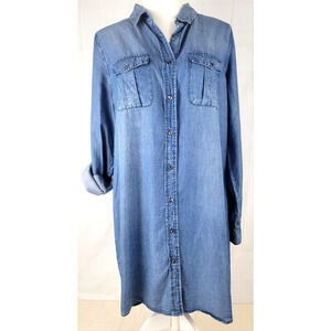 Cremieux Chambray Tunic Shirt Dress Roll Tab Sleeve Woman's Size Large Classic